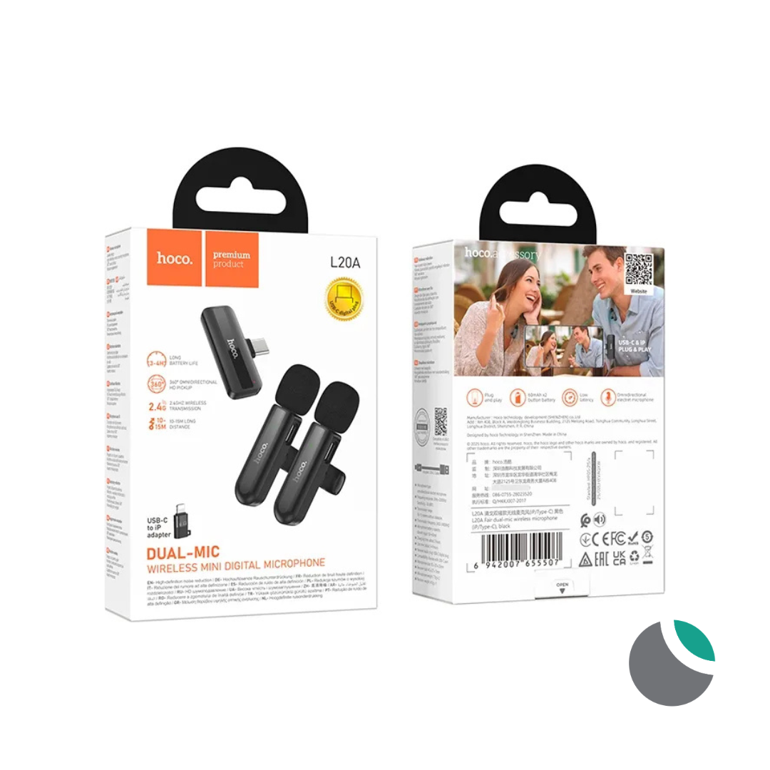 Microfono Dual Hoco L20A Doble Tipo C y Lightning