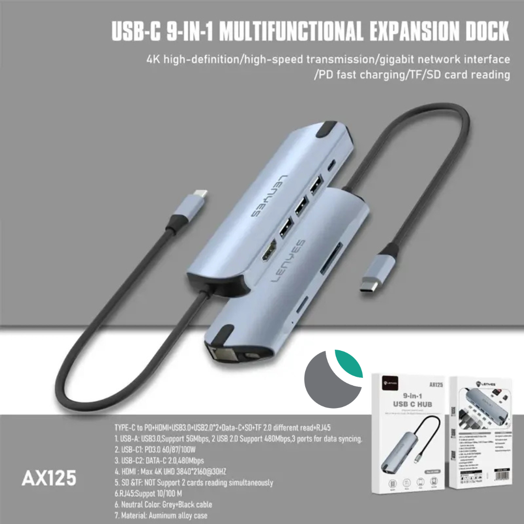 HUB 9 en 1 Lenyes AX125 USB-C