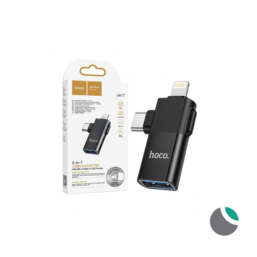 Adaptador Hoco UA17 Lightning y Tipo-C macho a USB