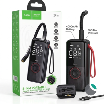 Inflador De Neumaticos Portatil Hoco Zp18 Con Luz Negro
